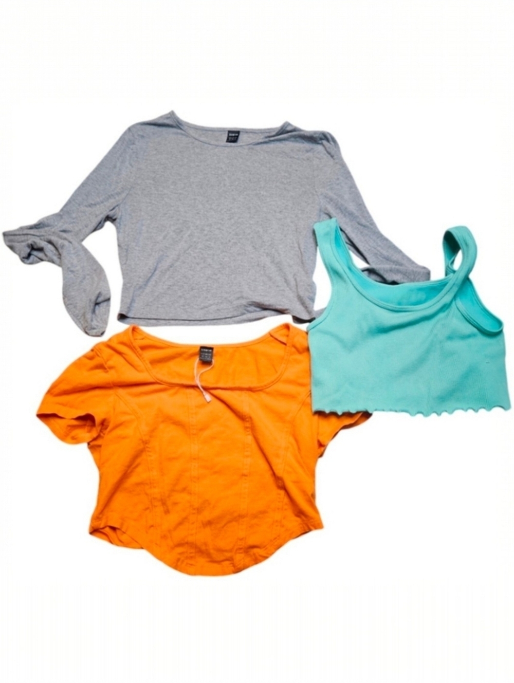 SHEIN Crop Tops Medium Gray Long Sleeve Green Tank Orange T-shirt